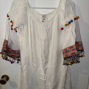 Stellah White Blouse with Multicolor Trim